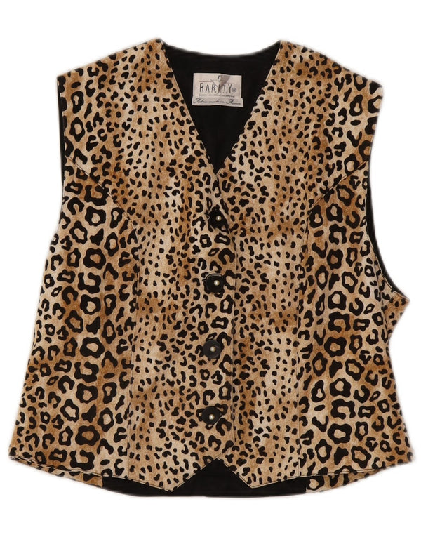 Vintage Damen Weste UK 14 Mittelbraune Viskose mit Animal-Print