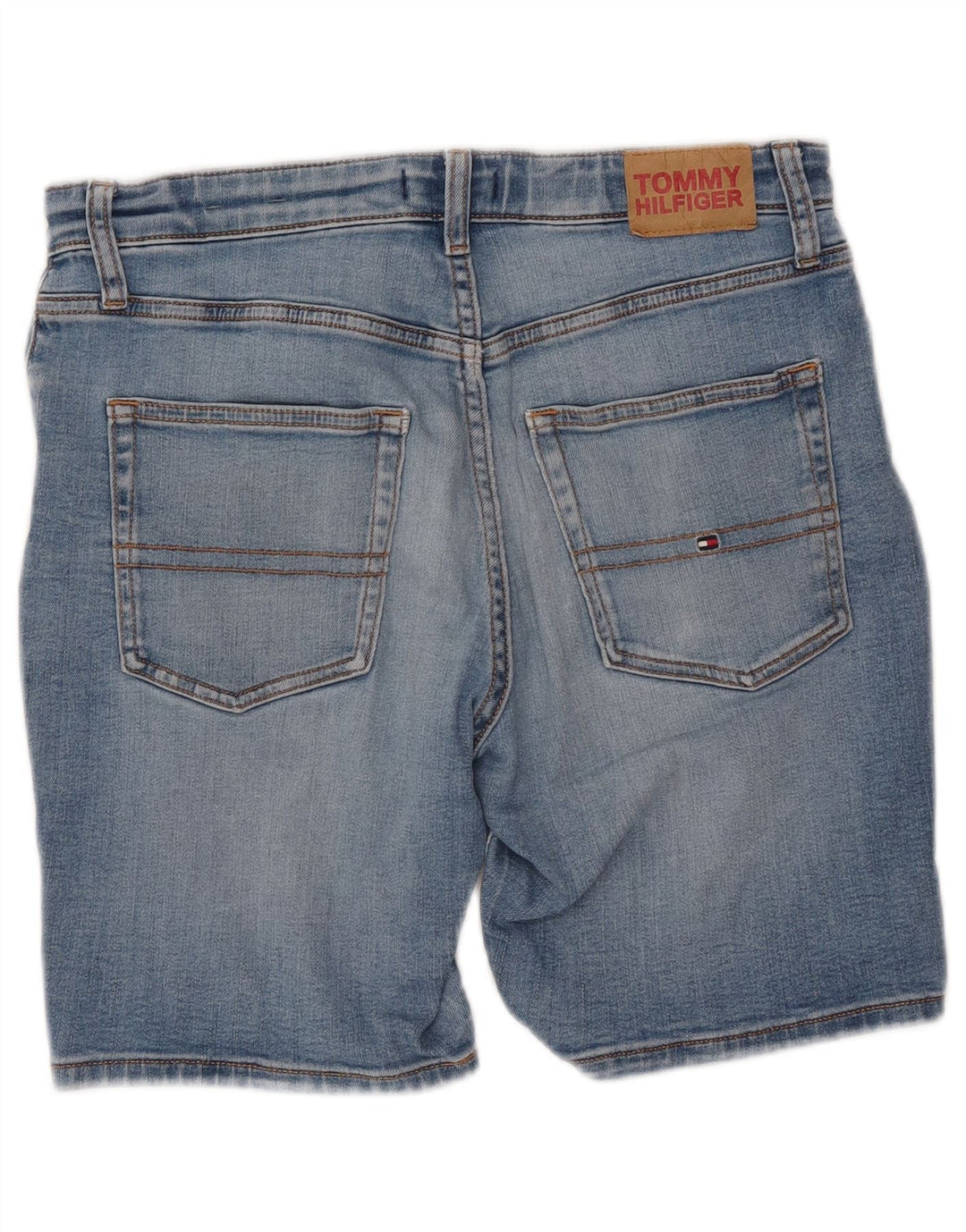 TOMMY HILFIGER konisch zulaufende Jeansshorts für Mädchen, 15–16 Jahre, W30, blaue Baumwolle
