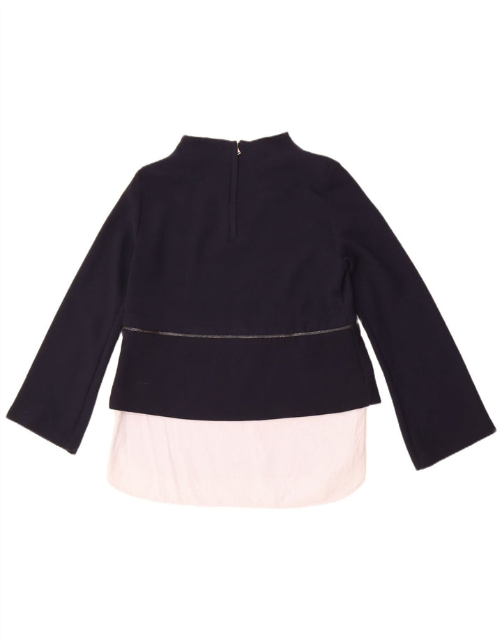 Zara Damen Langarm-Tunika-Oberteil UK 12 Medium Marineblau Farbblock
