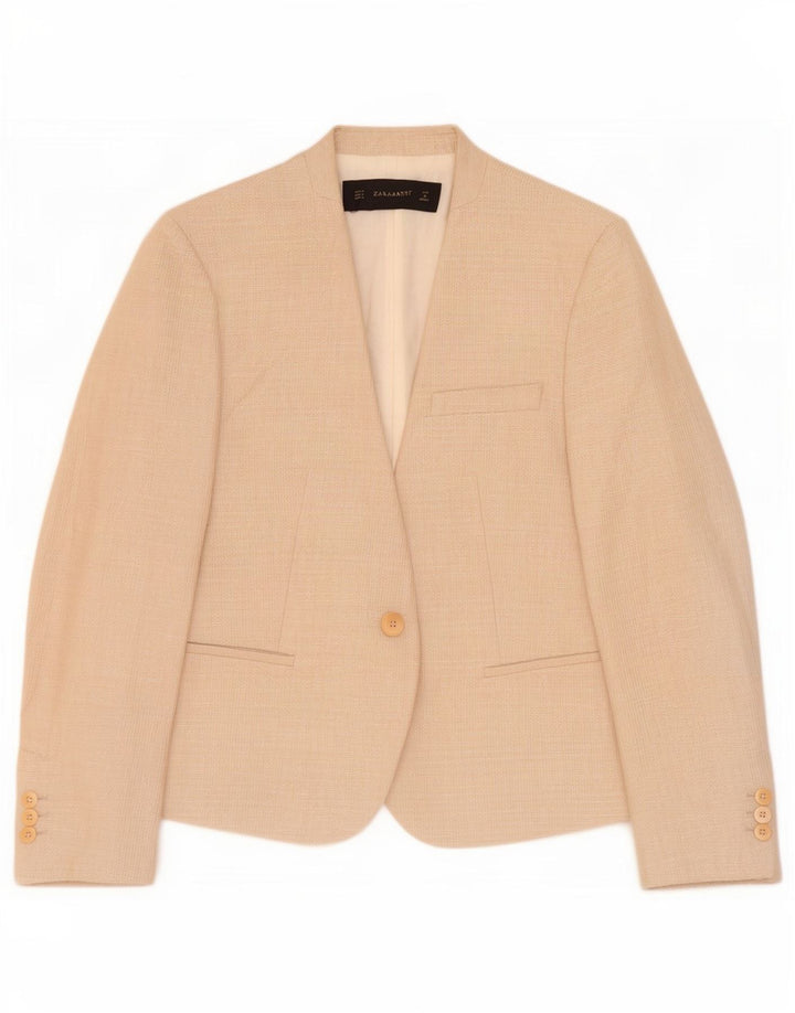 Zara Damen 1-Knopf-Blazerjacke UK 12 Mittelbeige