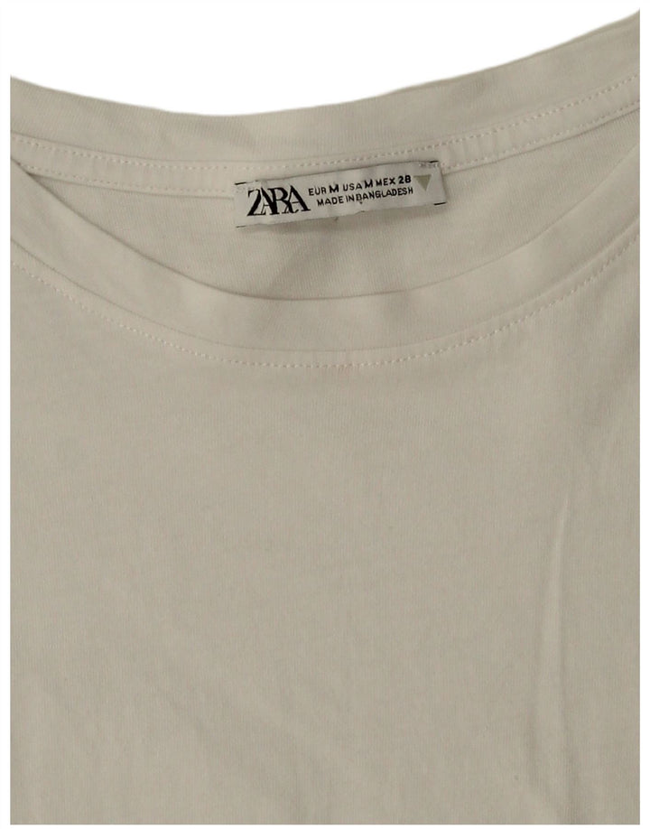 Zara Damen Crop T-Shirt Top UK 14 Mittelweiße Baumwolle