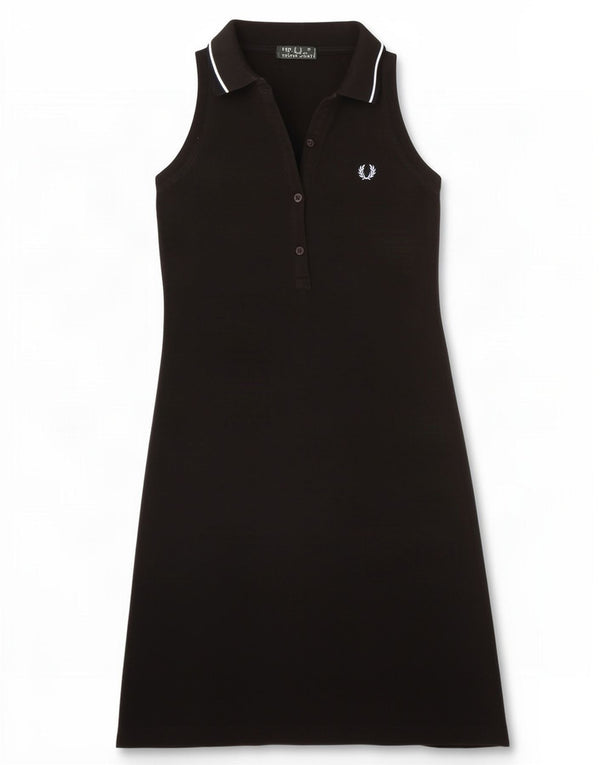 Fred Perry Damen Ärmelloses Polokleid UK 10 Small Schwarze Baumwolle