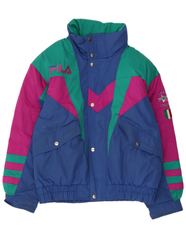 Fila Herren-Skijacke mit grafischer Kapuze, UK 40, mittelblaues Farbblock-Polyester