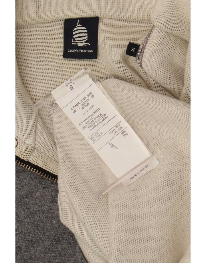 Marina Yachting Herren-Pullover mit grafischem Knopfkragen, Mittelgrau meliert