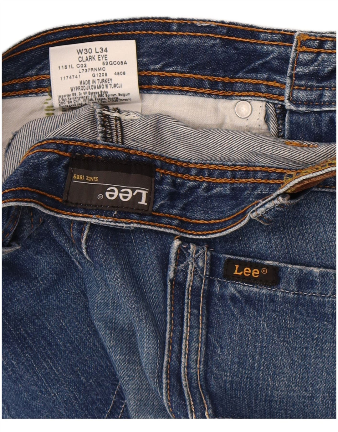 Lee Herren Clark Eye Distressed Straight Jeans W30 L30 Blaue Baumwolle