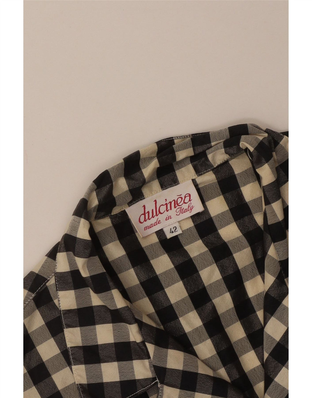 Vintage Damen Crop ärmellose Hemdbluse IT 42 Medium Black Gingham