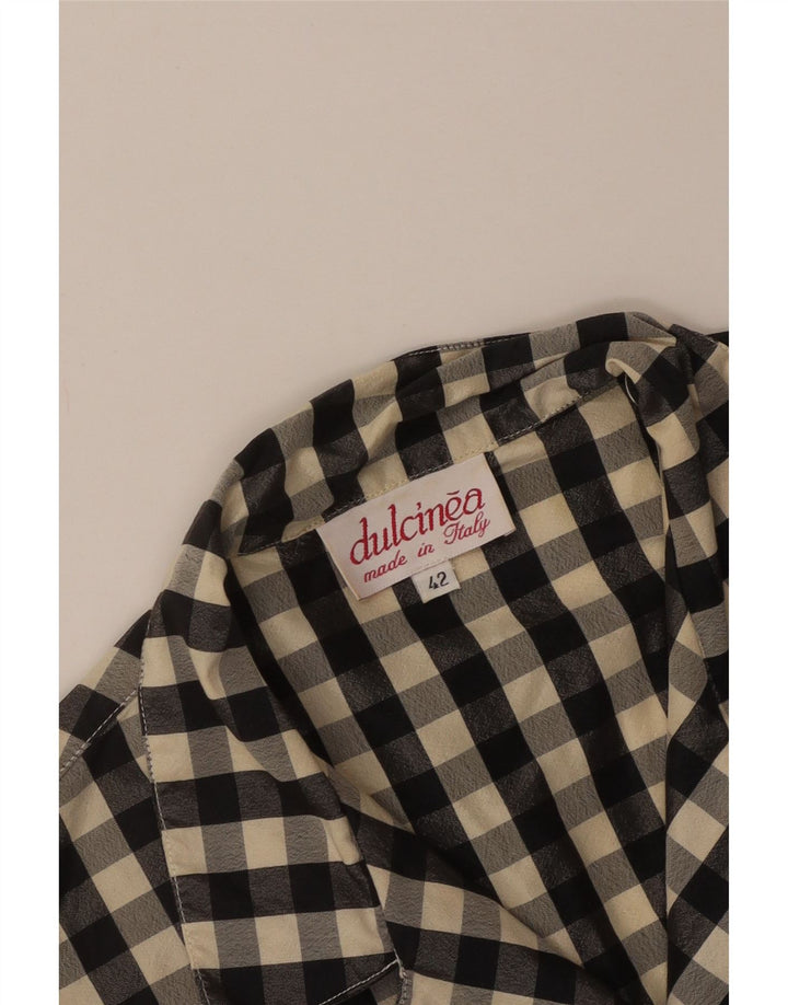 Vintage Damen Crop ärmellose Hemdbluse IT 42 Medium Black Gingham