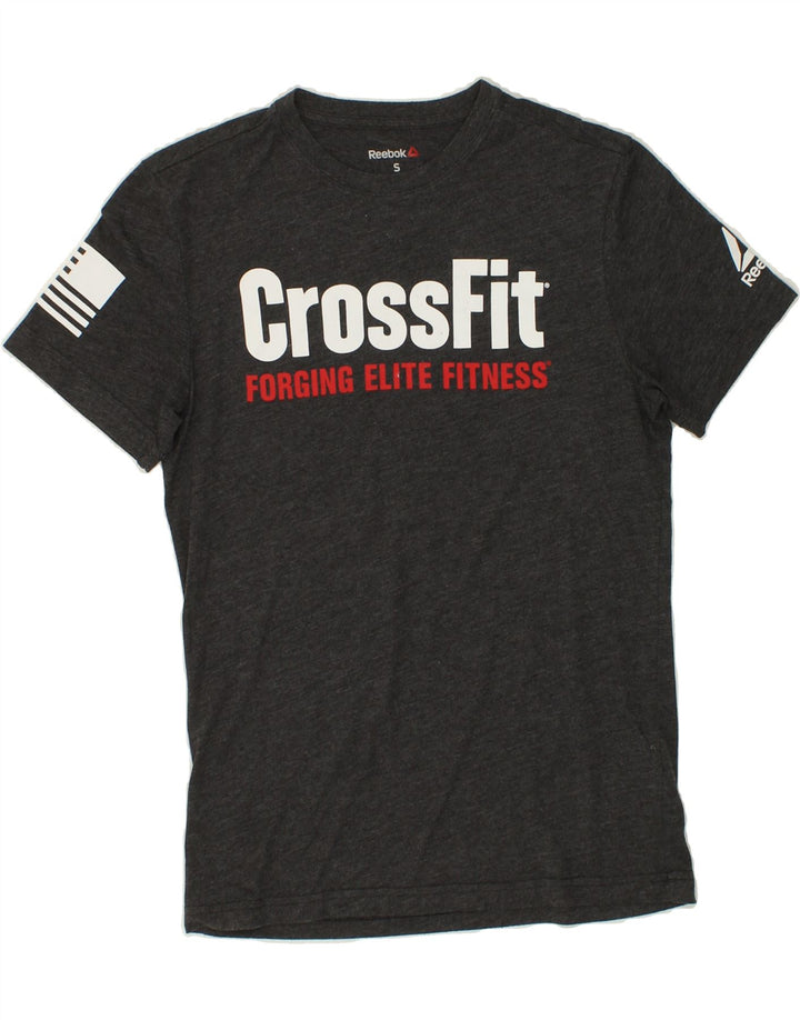 REEBOK Mens Graphic T-Shirt Top Small Grey Flecked Polyester Vintage Reebok and Second-Hand Reebok from Messina Hembry 