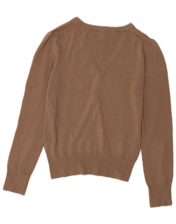 Zara Damen-Pullover mit V-Ausschnitt, UK 12, mittelbraune Viskose