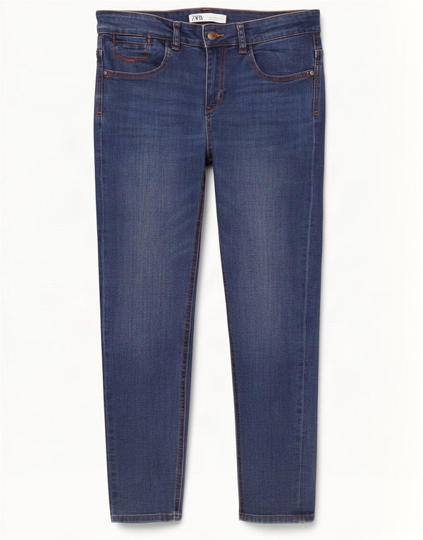 Zara Damen Crop Skinny Jeans EU 42 Large W32 L26 Blaue Baumwolle