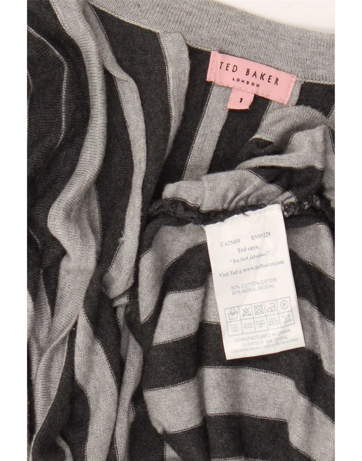Ted Baker Damen Longline-Cardigan-Pullover Größe 1 XS Grau gestreift