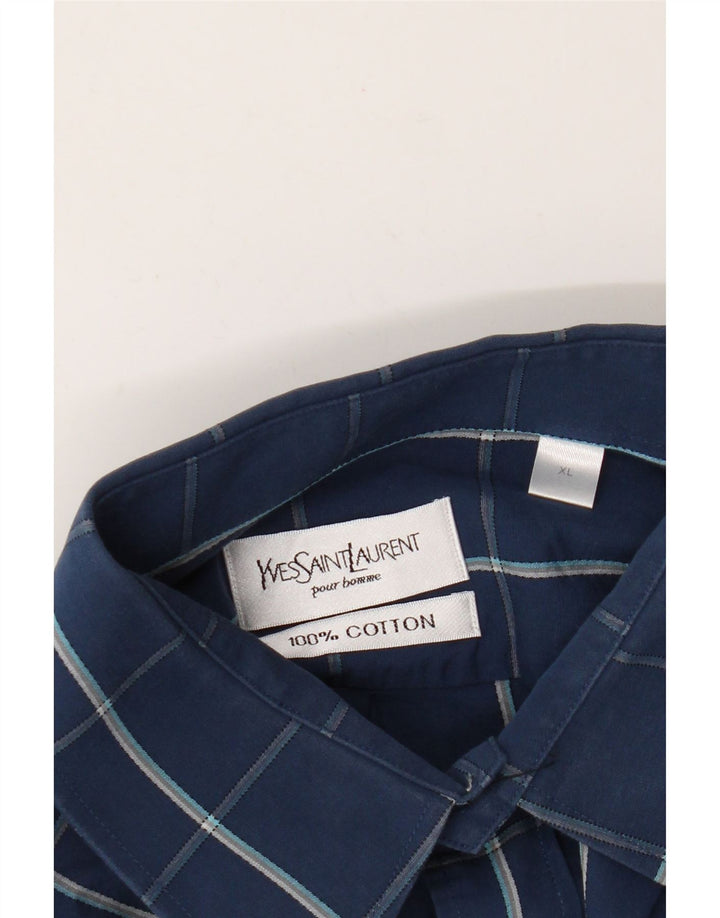 Yves Saint Laurent Herrenhemd XL blau kariert Baumwolle