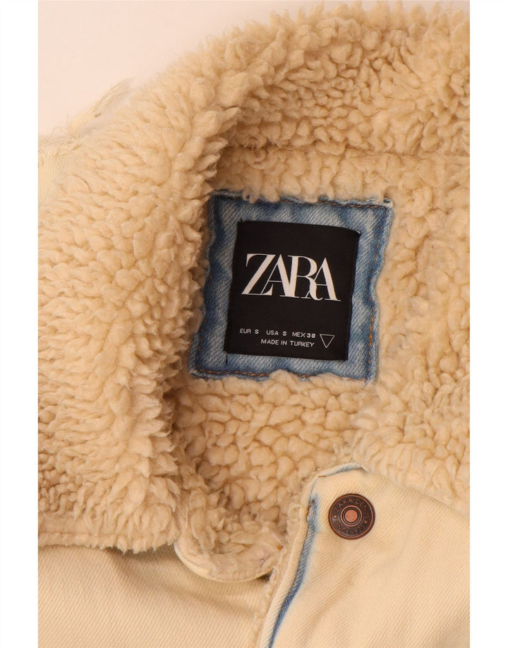 Zara Herren Sherpa Jeansjacke UK 36 Small Beige Baumwolle