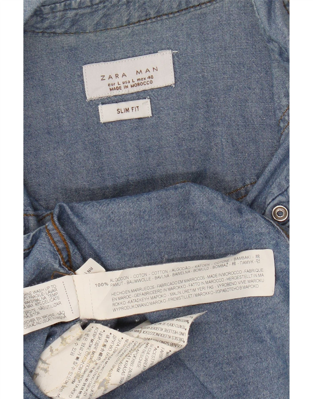 Zara Slim Fit Jeanshemd für Herren, groß, aus blauer Baumwolle