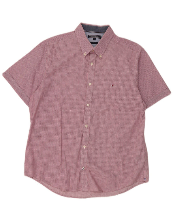 Tommy Hilfiger Herren Kurzarm-Slim-Fit-Hemd XL aus roter, geometrischer Baumwolle