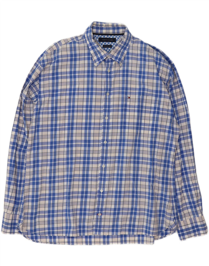 Tommy Hilfiger Herrenhemd XL, blau kariert, Baumwolle