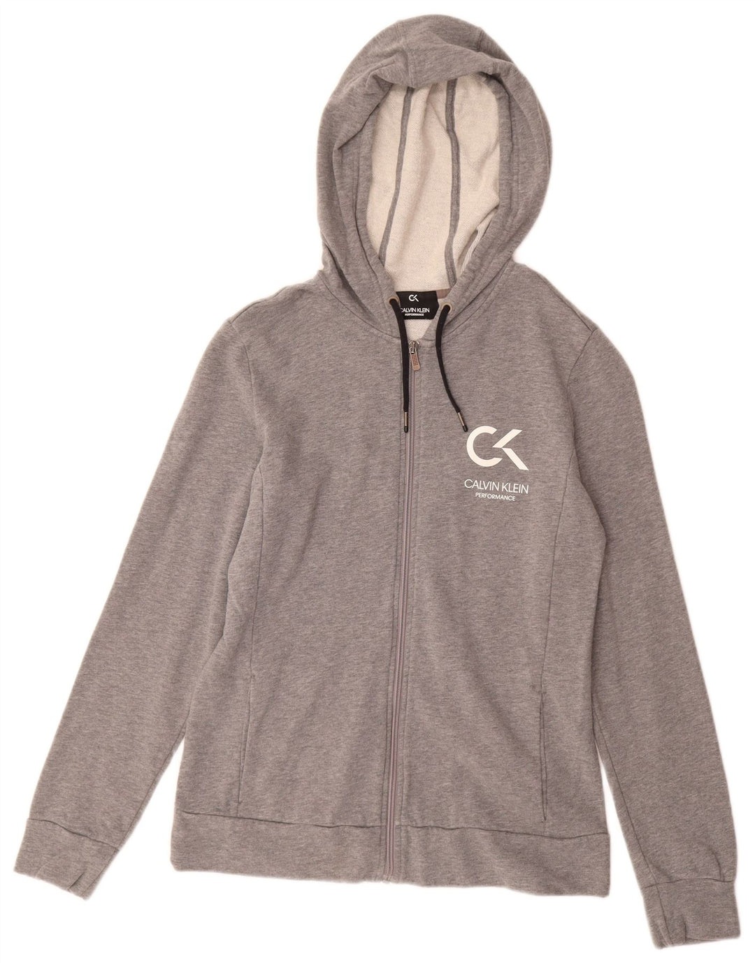 CALVIN KLEIN Damen Performance Zip Hoodie Pullover UK 12 Mittelgrau