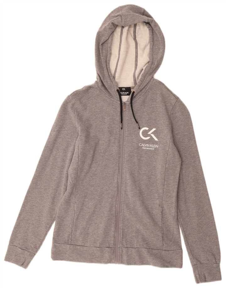 CALVIN KLEIN Damen Performance Zip Hoodie Pullover UK 12 Mittelgrau