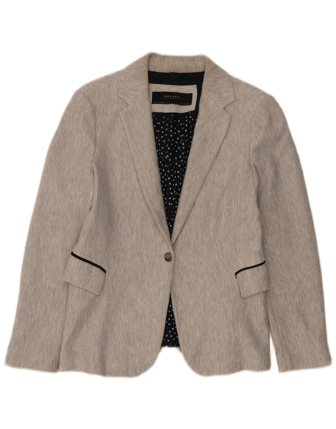 Zara Damen 1-Knopf-Blazer-Jacke, UK 16, großes graues Fischgrätenmuster