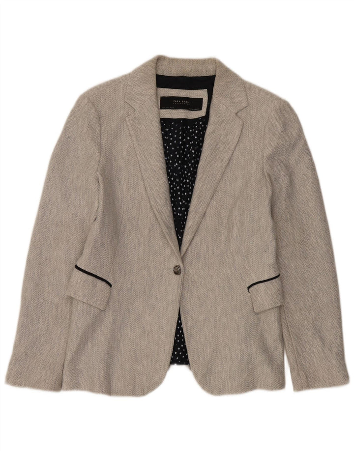 Zara Damen 1-Knopf-Blazer-Jacke, UK 16, großes graues Fischgrätenmuster