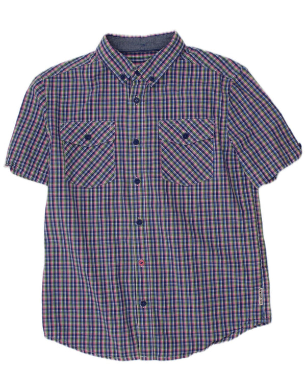 BEN SHERMAN Kurzarmhemd für Jungen, 10–11 Jahre, blaue Gingham-Baumwolle