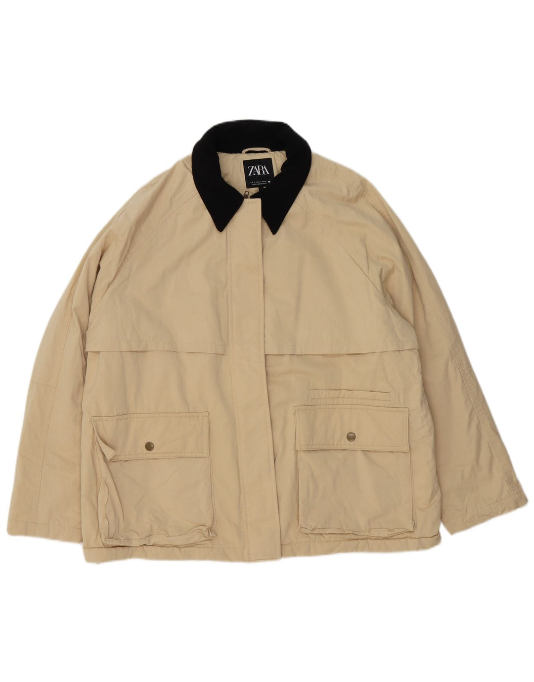 ZARA Damen Übergroße Utility-Jacke UK 10 Small Beige Colourblock