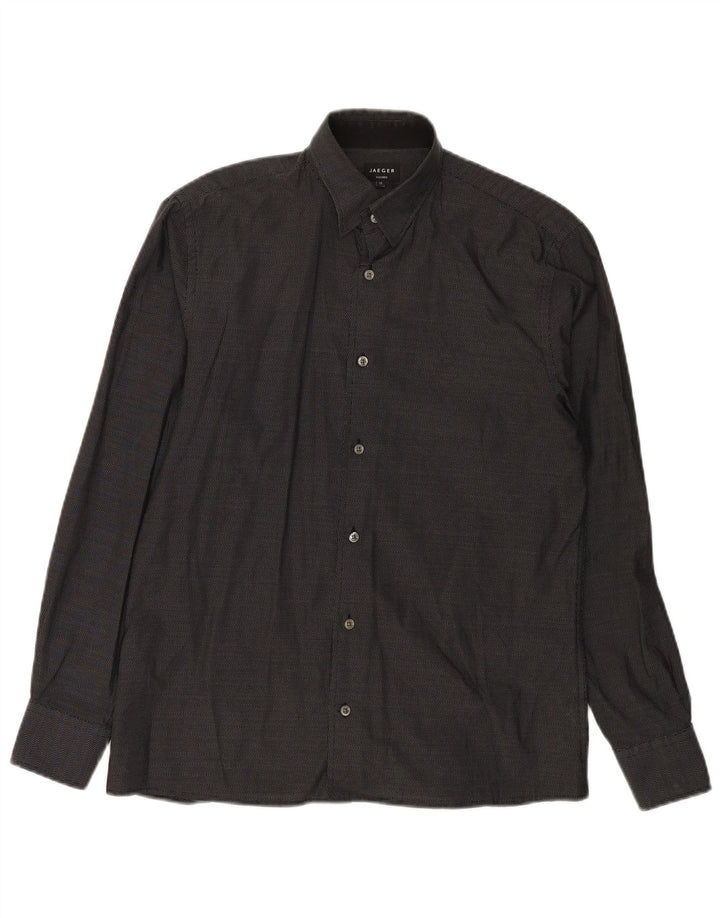 JAEGER Mens Tailored Shirt Size 15 Medium Black Chevron Cotton