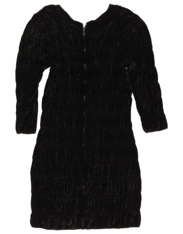 Vintage Damen Langarm Samt Etuikleid UK 8 Small Schwarz