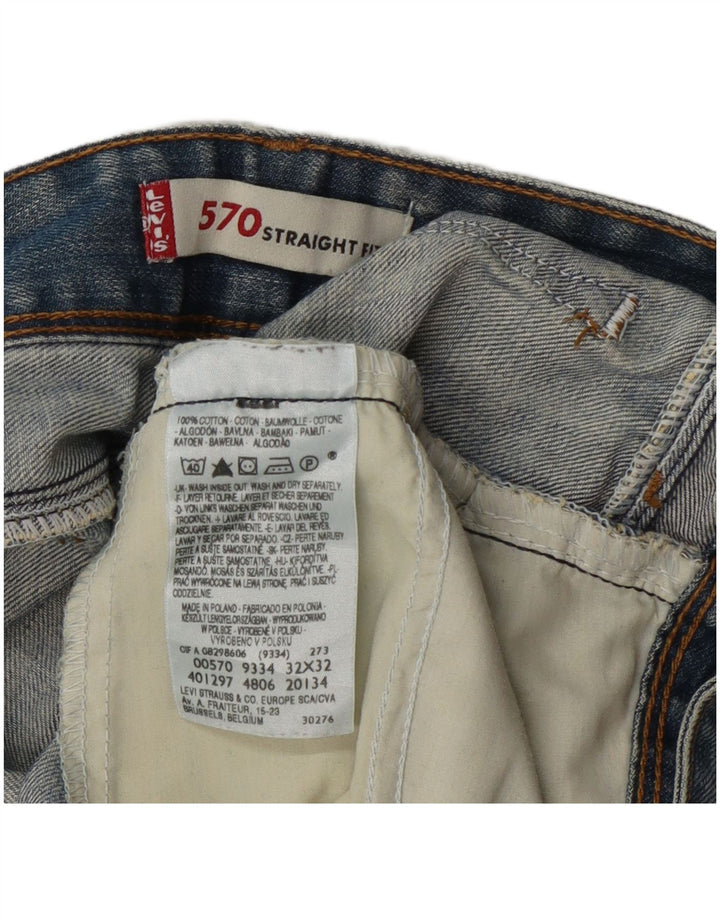 Levi's Damen 570 Distressed Straight Jeans W32 L28 Blaue Baumwolle