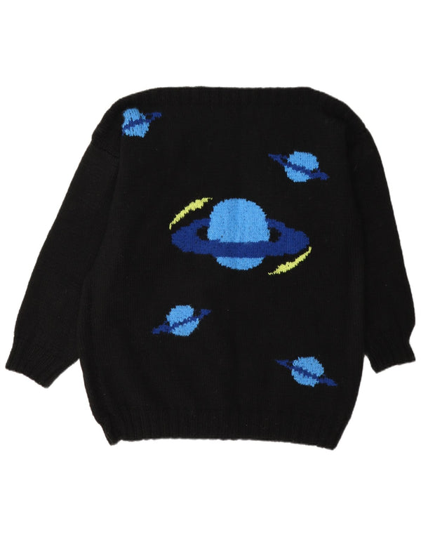 Vintage Damen Pullover mit U-Boot-Ausschnitt, Gr. 14, groß, schwarz, geometrisch
