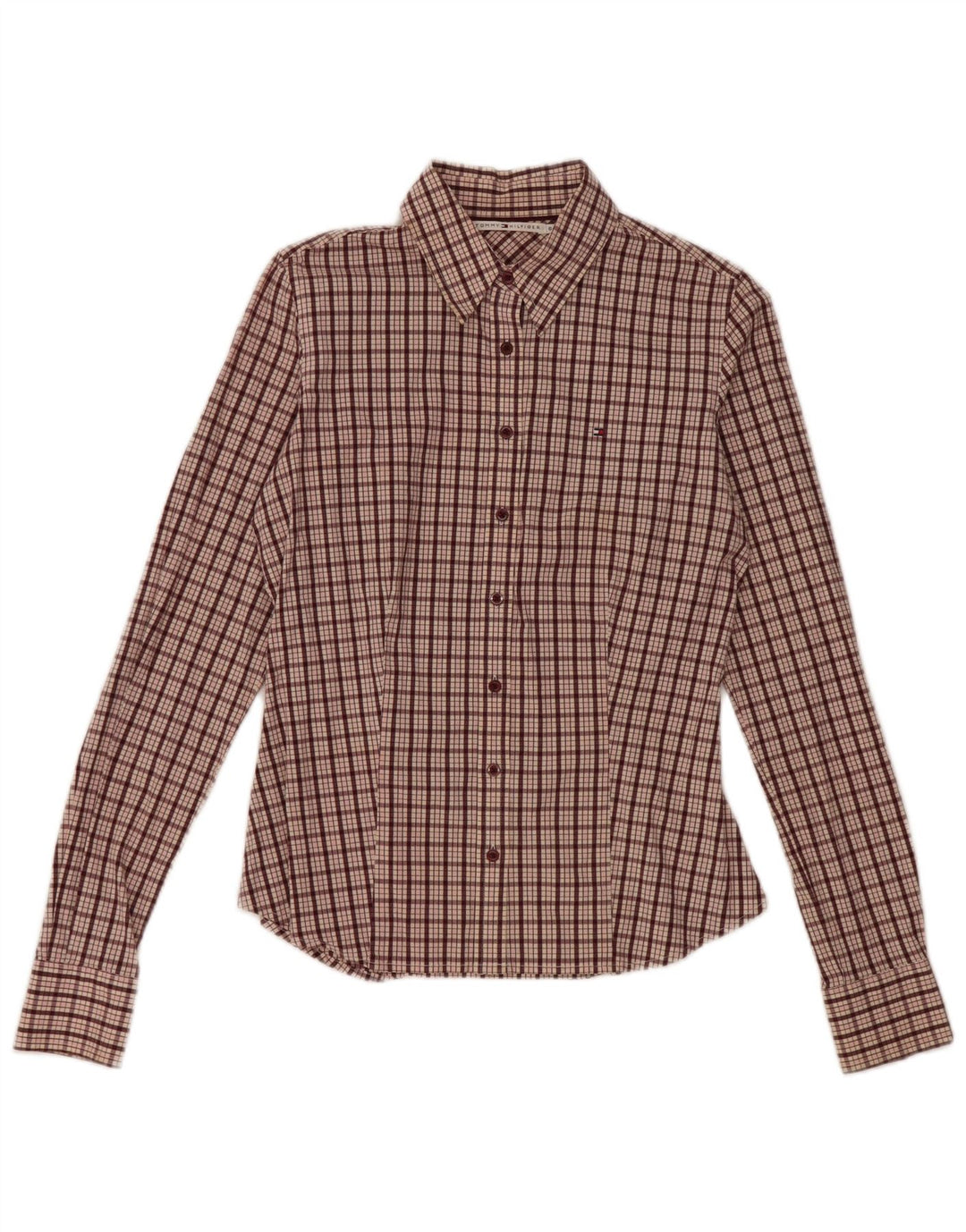 Tommy Hilfiger Damenhemd US 6 Medium Maroon Check Baumwolle