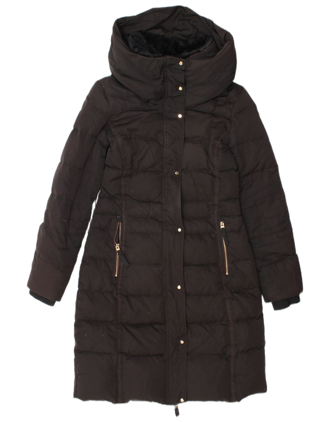 Zara Damen Wattierter Mantel UK 10 Small Schwarz Polyester