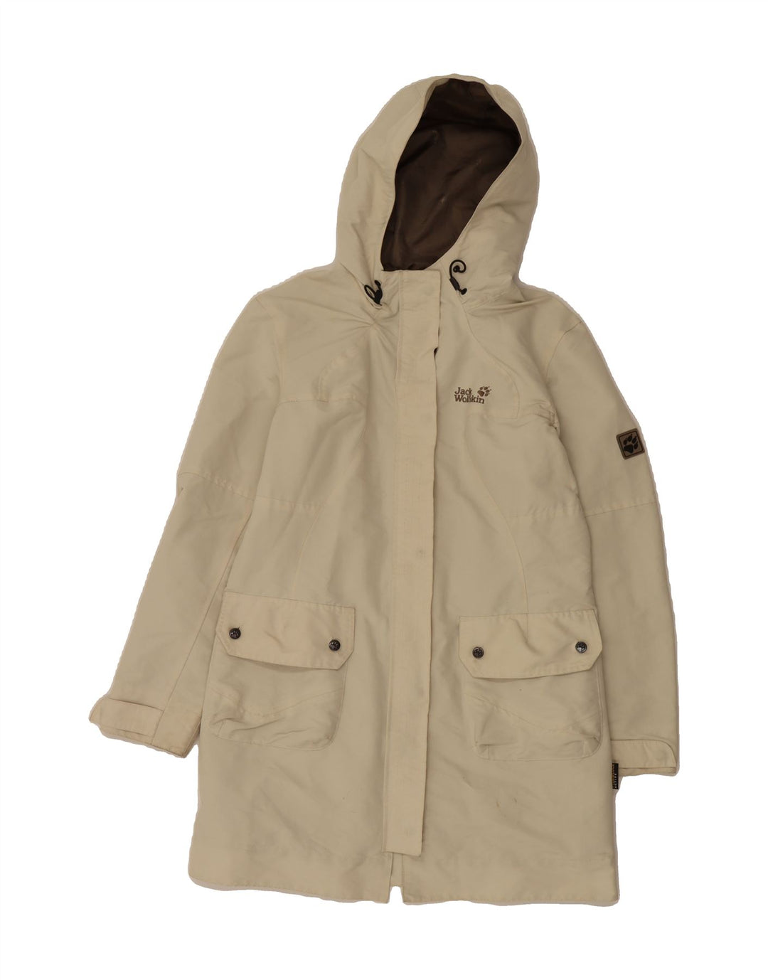JACK WOLFSKIN Womens Hooded Windbreaker Coat UK 16 Large  Beige Polyester Vintage Jack Wolfskin and Second-Hand Jack Wolfskin from Messina Hembry 