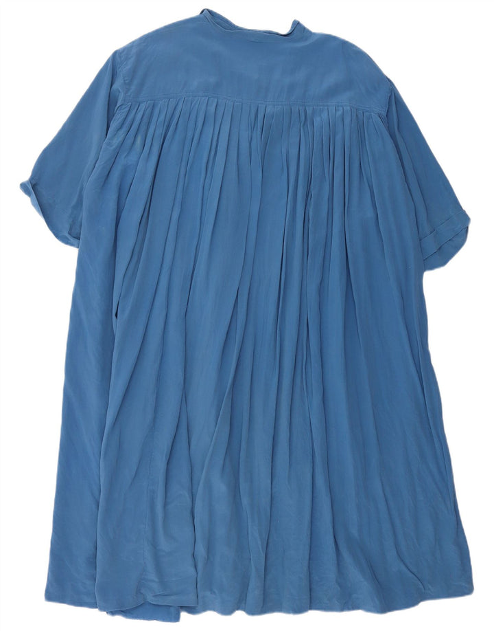 MAX MARA Damen Maxi-Hemdkleid mit kurzen Ärmeln, UK 12, Mittelblau