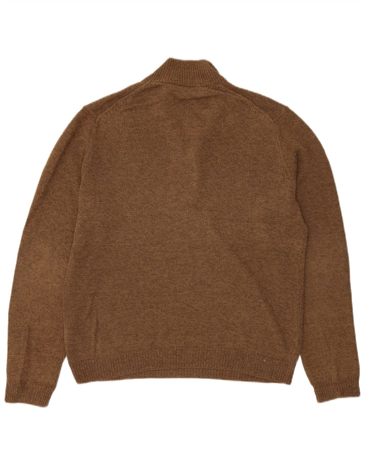 Massimo Dutti Herren-Pullover mit Reißverschluss am Hals, großes braunes Leinen