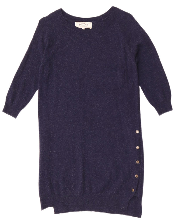 Fat Face Damen-Pulloverkleid mit 3/4-Ärmeln, Größe S, Marineblau, gesprenkelte Baumwolle
