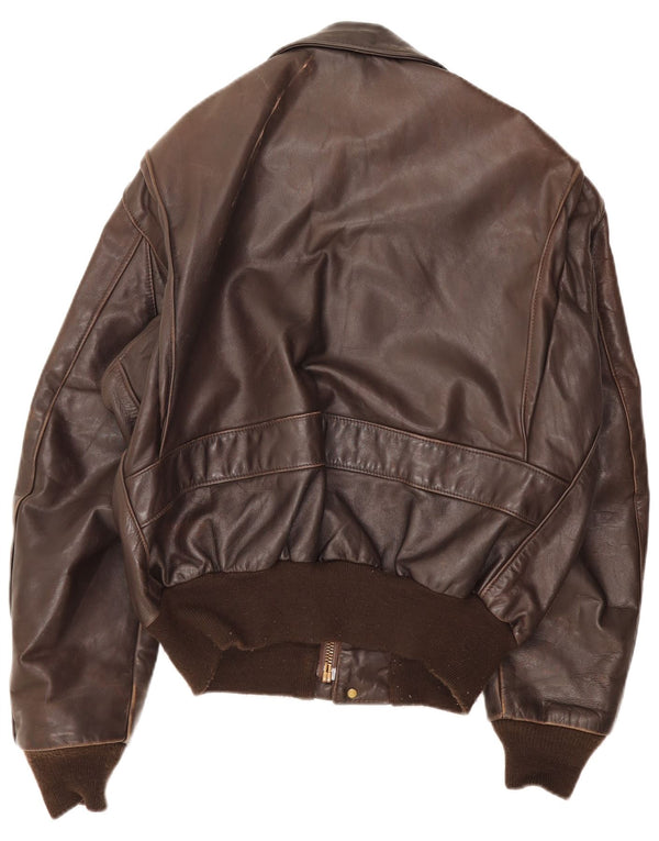 Vintage Herren-Militärleder-Bomberjacke UK 38 Mittelbraun