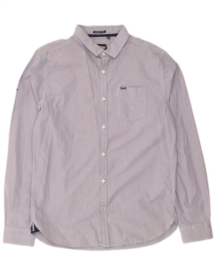 Superdry Herren-Hemd XL aus marineblauer Nadelstreifen-Baumwolle