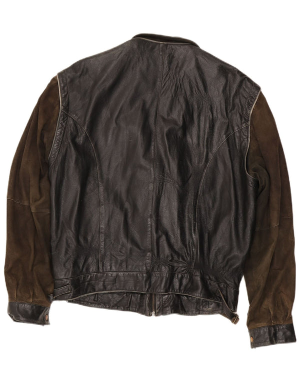 Vintage Herren Lederjacke IT 56 3XL Schwarzes Colourblock-Leder