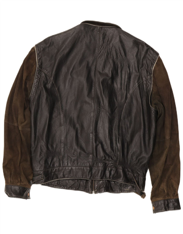 Vintage Herren Lederjacke IT 56 3XL Schwarzes Colourblock-Leder