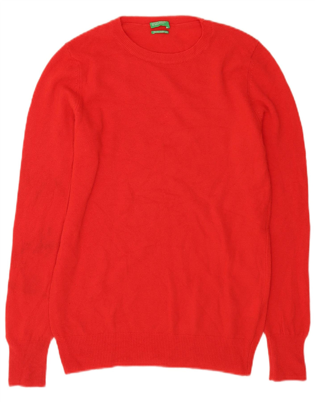 Benetton Damen-Pullover mit Rundhalsausschnitt, UK 12, mittelrote Schurwolle