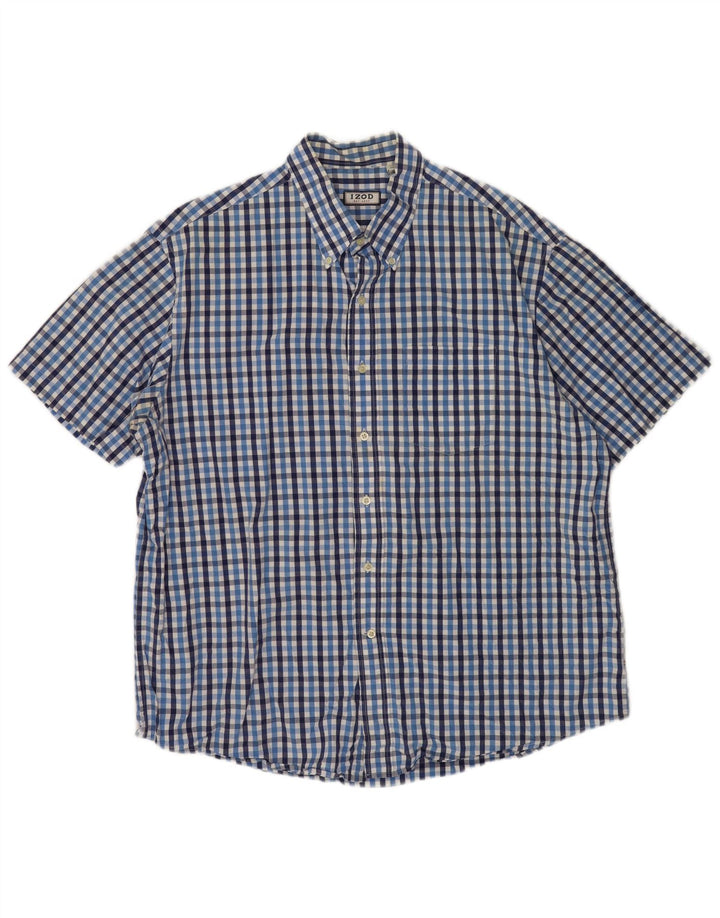 Izod Herren-Kurzarmhemd XL aus blauer Gingham-Baumwolle