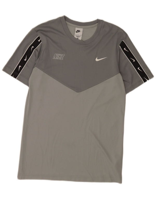 Nike Herren-T-Shirt mit Grafik, Größe S, Grau, Farbblock-Polyester