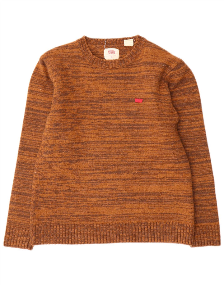 Levi's Damen-Pullover mit Rundhalsausschnitt, UK 12, mittelbraun gefleckte Wolle