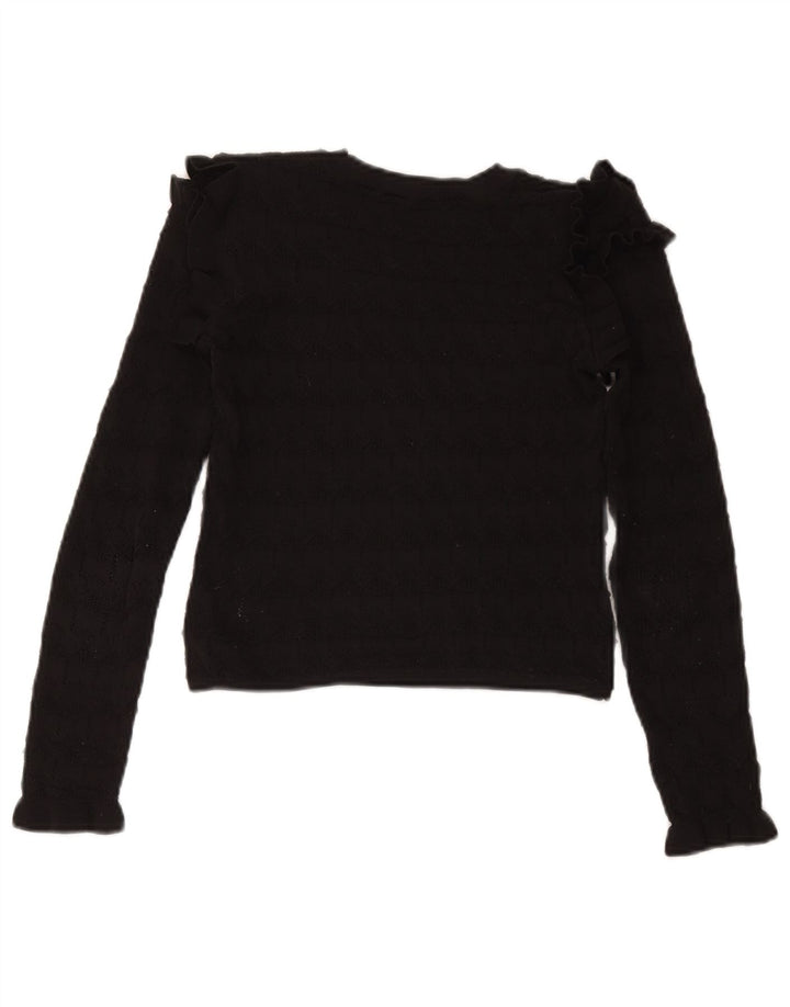 Zara Damen Crop-Pullover mit U-Boot-Ausschnitt, Gr. 8, Größe S, Schwarz, Polyester