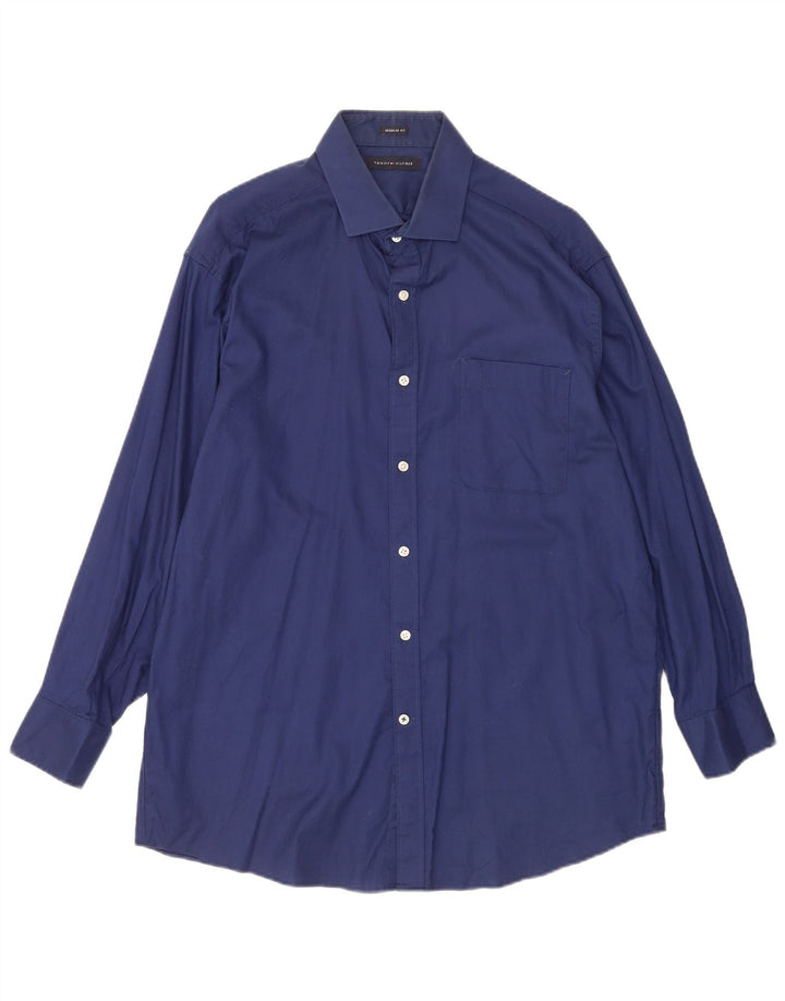 Tommy Hilfiger Herren-Hemd mit normaler Passform, Größe 16 1/2, große blaue Baumwolle
