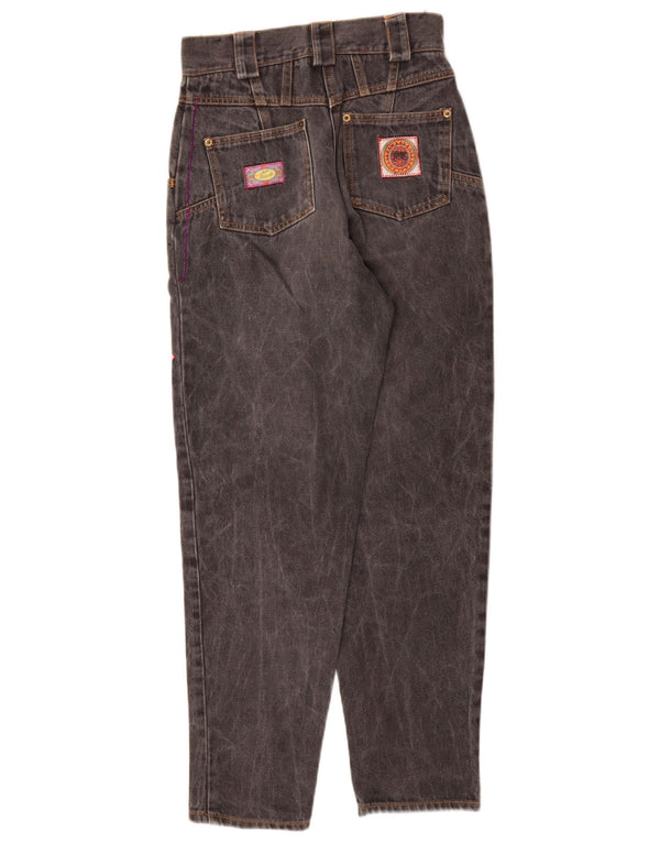 Vintage-Damen-Jeans mit Grafik, hoher Taille und schmal zulaufendem Bein, W26, L30, graue Baumwolle