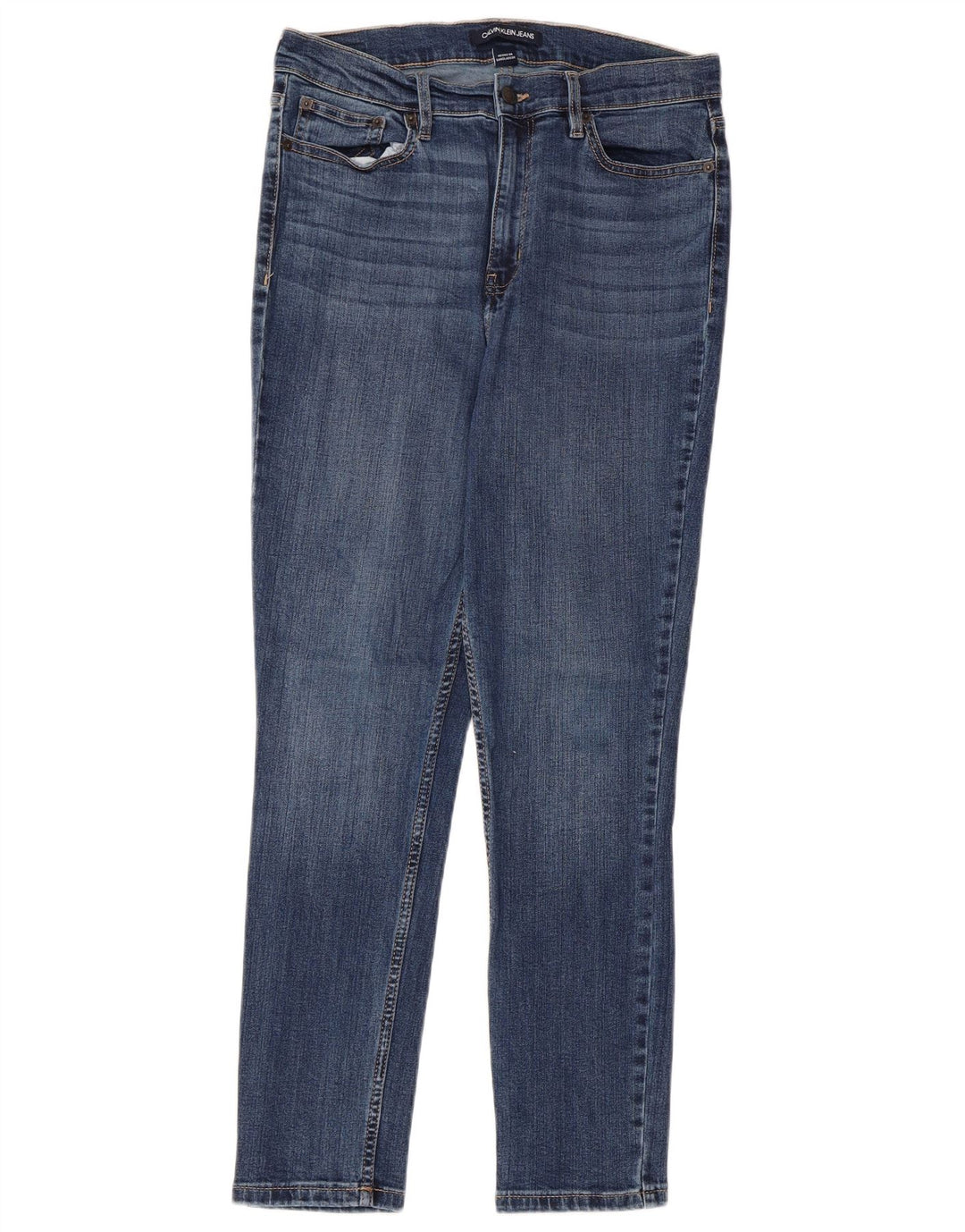 CALVIN KLEIN Damen-Jeans mit hoher Taille, kurz geschnitten, US 12, Größe L, W30, L26, Blau