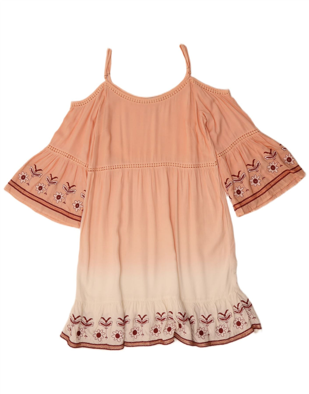 Desigual Damen Kleid mit 3/4-Ärmeln, schulterfrei, EU 38, Mittelrosa mit Blumenmuster