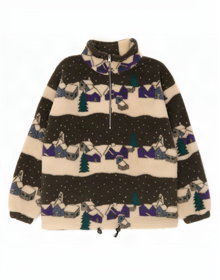 Vintage Herren-Fleecepullover mit abstraktem Muster und Reißverschluss am Hals, klein, mehrfarbig